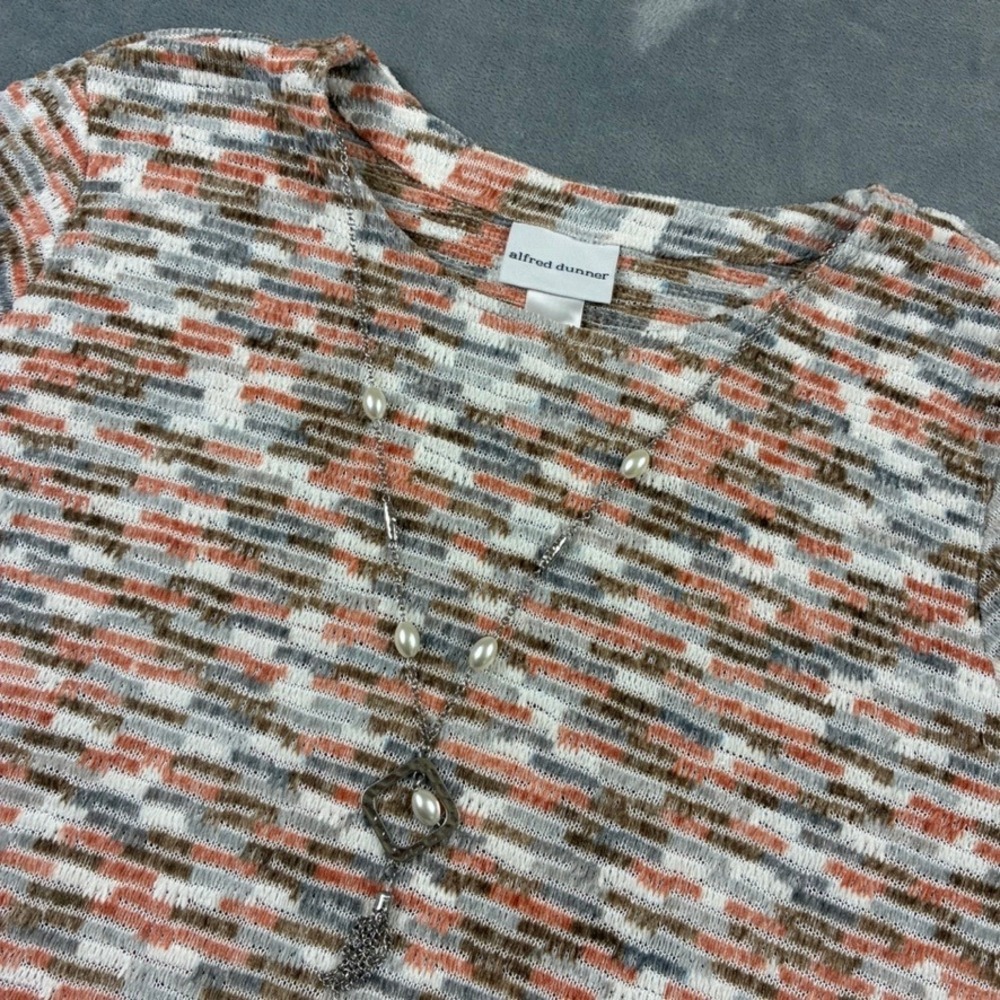 Alfred Dunner Womens XL Multi Color Space Dye Knit Top 3/4 Sleeve with Necklace